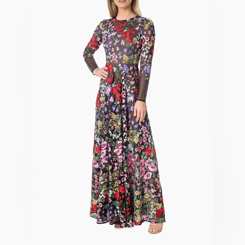 Dress The Population Ava Embroidered Floral Gown XS